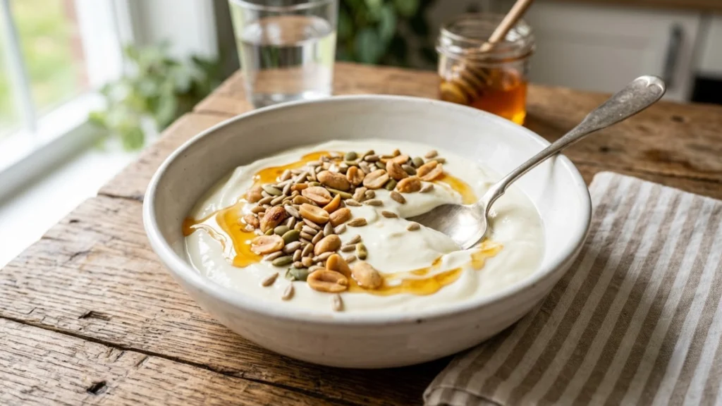 Curd with nuts and seeds high-protein Indian breakfast