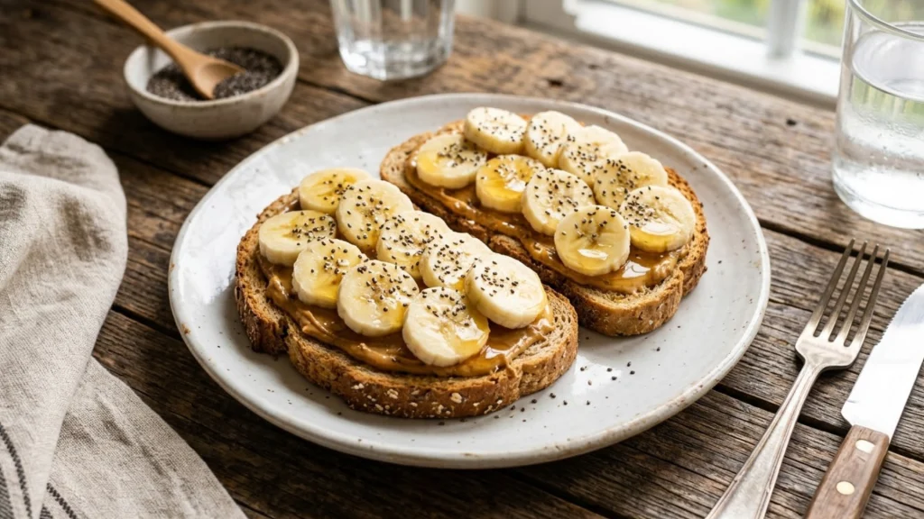 Peanut butter banana toast high-protein quick breakfast recipe