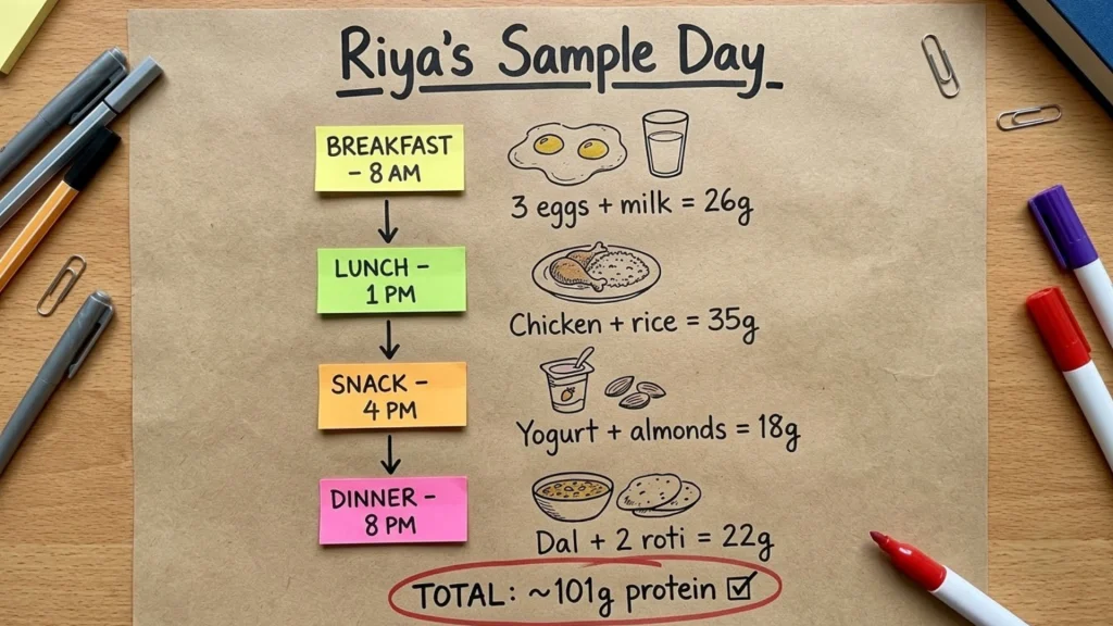 sample day of meals with 100 grams of protein